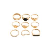 Zinklegering Ring Set, Zinc Alloy, gold plated, negen stuks & voor vrouw & glazuur & met strass, nikkel, lood en cadmium vrij, 16mm, 17mm, 18mm, Maat:5.5-8, Verkocht door Stel