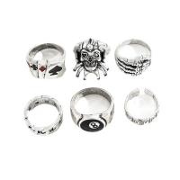 Zinklegering Ring Set, Zinc Alloy, silver plated, 6 stuks & voor de mens & glazuur, nikkel, lood en cadmium vrij, Maat:5.5-10.5, Verkocht door Stel