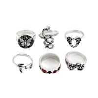 Zinklegering Ring Set, Zinc Alloy, silver plated, 6 stuks & voor vrouw & glazuur, nikkel, lood en cadmium vrij, Maat:6.5-8, Verkocht door Stel