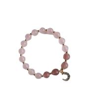 Braceletes de quartzo, quartzo rosa, with Morango Quartz & liga de zinco, Lua, cromado de cor dourada, Estilo coreano & para mulher & com strass, 8mm, comprimento Aprox 6.5 inchaltura, vendido por PC