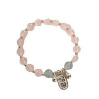 Gemstone Armbånd, Rose Quartz, med Blå Chalcedony & Purple Chalcedony & Zinc Alloy, Bell, forgyldt, Koreansk stil & for kvinde, flere farver til valg, 8mm, Længde Ca. 6.5 inch, Solgt af PC