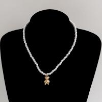 Collana di perle in plastica, lega in zinco, with Perle di plastica ABS, with 5cm extender chain, placcato color oro, gioielli di moda & per la donna, dorato, 25mm, Venduto per 41 cm filo