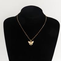 Colar de pérolas de plástico, liga de zinco, with Pérolas de plástico ABS, with 5cm extender chain, Borboleta, cromado de cor dourada, joias de moda & para mulher, dourado, 20mm, comprimento 39 cm, vendido por PC