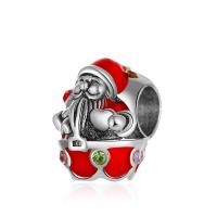 European Perline di Natale, lega in zinco, Babbo Natale, placcato color argento, Design natalizio & DIY & smalto & con strass, rosso, assenza di nichel,piombo&cadmio, 10-15mm, Venduto da PC