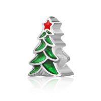 European Perline di Natale, lega in zinco, Albero di Natale, placcato color argento, Design natalizio & DIY & smalto, verde, assenza di nichel,piombo&cadmio, 10-15mm, Venduto da PC