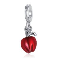 European stile Zinc Alloy pendenti, lega in zinco, Mela, placcato color argento, Design natalizio & unisex & con strass, rosso, assenza di nichel,piombo&cadmio, 10-20mm, Venduto da PC