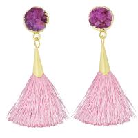 Fashion Fringe Oorbellen, Ijs Quartz Agaat, met Katoen draad & Zinc Alloy, gold plated, Druzy stijl & voor vrouw, meer kleuren voor de keuze, 70-75mm, Verkocht door pair