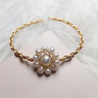 Mesing Pljuska Bangle, s Slatkovodni Pearl, zlatna boja pozlaćen, za žene, zlatan, Dužina 7.1 inčni, Prodano By PC