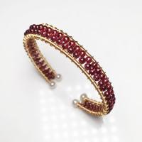 Gránát Cuff Bangle, -val Sárgaréz, arany színű aranyozott, a nő, piros, Hossz 7.1 inch, Által értékesített PC