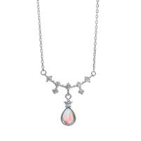 Kubieke Zirkoon Micro Pave Brass Ketting, Messing, met Sea Opal, met 6cm extender keten, Traan, silver plated, mode sieraden & micro pave zirconia & voor vrouw, zilver, nikkel, lood en cadmium vrij, Lengte 42 cm, Verkocht door PC