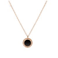 Collier d'acier titane, Plat rond, bijoux de mode & avec chiffre romain & pour femme, couleur or rose, 12x12mm, Vendu par PC