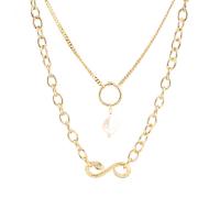 Collier de mode Multi couche, laiton, avec perle d'eau douce cultivée, Placage de couleur d'or, styles différents pour le choix & pavé de micro zircon & pour femme, Or, Vendu par PC