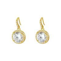 Cubic Zirconia micro pavimenta Sterling Silver Earring, 925 sterline d'argento, placcato color oro, Micro spianare cubic zirconia & per la donna, oro, 22x11mm, Venduto da coppia