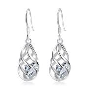 Cubic Zirconia Micro άνοιγαν Sterling Silver Σκουλαρίκι, 925 ασημένιο ασήμι, επιπλατινωμένα, μικρο ανοίξει κυβικά ζιρκονία & για τη γυναίκα, αρχικό χρώμα, 29x8.20mm, Sold Με Ζεύγος