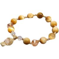 Natuurlijke Tiger Eye armbanden, met Kristal & Zinc Alloy, Karakter, gold plated, Koreaanse stijl & uniseks, 8mm, Lengte Ca 6.5 inch, Verkocht door PC