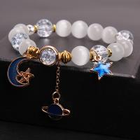 Pulseras de Cristal, con Ojo de gato & aleación de zinc, Luna y estrella, chapado en color dorado, Estilo coreano & para mujer & Craquelado, más colores para la opción, 8mm, longitud aproximado 6.5 Inch, Vendido por UD