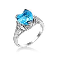 Bague Zircon cubique en laiton, coeur, Placage de couleur platine, normes différentes pour le choix & pour femme & avec zircone cubique, protéger l'environnement, sans nickel, plomb et cadmium, Taille:6-10, Vendu par PC