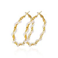 Zinc Alloy Hoop Earring, met Plastic Pearl, mode sieraden & voor vrouw, meer kleuren voor de keuze, 55mm, Verkocht door pair