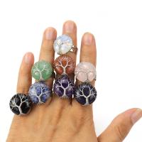 Gemstone Finger Ring, Sárgaréz, -val Természetes kő, ezüst színű bevonattal, Állítható & különböző anyagok a választás & a nő, több színt a választás, nikkel, ólom és kadmium mentes, Belső átmérő:Kb 20mm, Által értékesített PC