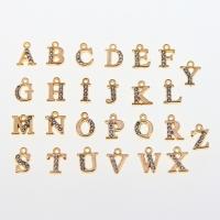 Zink Alloy Alphabet Hängen, KC guldfärg pläterade, bokstäverna är från A till ö & Unisex & med strass & blandad, nickel, bly och kadmium gratis, 13x10x3mm, Ca 26PC/Bag, Säljs av Bag