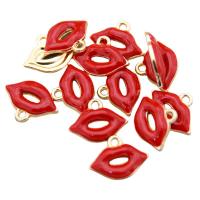 Colgantes de esmalte de la aleación del cinc, aleación de zinc, Labios, chapado en oro KC, unisexo, Rojo, libre de níquel, plomo & cadmio, 14x19x3mm, aproximado 100PCs/Bolsa, Vendido por Bolsa