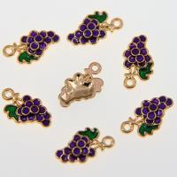 Zinc Alloy émail Pendants, alliage de zinc, raisin, plaqué de couleur d'or KC, unisexe, violet, protéger l'environnement, sans nickel, plomb et cadmium, 17x10x2mm, Environ 100PC/sac, Vendu par sac