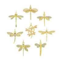 Terningformet Zirkon Micro Pave Messing vedhæng, Dragonfly, 18K forgyldt, du kan DIY & forskellige stilarter for valg & Micro Pave cubic zirconia, flere farver til valg, nikkel, bly & cadmium fri, Ca. 10pc'er/Bag, Solgt af Bag