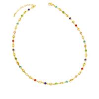 Cubic Zircon Micro Pave Brass Necklace with 2 extender chain 18K gold plated & micro pave cubic zirconia & for woman mixed colors nickel lead & cadmium free Length 17.7 Inch Sold By PC