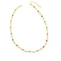 Collier en laiton cubique Zircon Micro Pave, avec 2 chaînes de rallonge, Plaqué or 18K, styles différents pour le choix & pavé de micro zircon & pour femme, couleurs mélangées, protéger l'environnement, sans nickel, plomb et cadmium, 10x5mm, Longueur 17.5 pouce, Vendu par PC