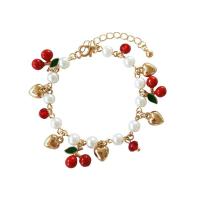 European Armbånd, Zinc Alloy, med Plastic Pearl, guldfarve belagt, for kvinde & emalje, blandede farver, nikkel, bly & cadmium fri, Længde 9.25 inch, Solgt af PC