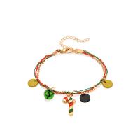 Bracelet de vacances de Noël, alliage de zinc, avec corde de coton & résine, Placage de couleur d'or, Bijoux de Noël & pour femme, Longueur Environ 6.5 pouce, Vendu par PC