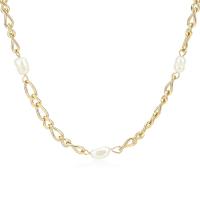 Stainless Steel Chain halskæde, 304 rustfrit stål, med Plastic Pearl, med 1.96 inch extender kæde, for kvinde, guld, Længde Ca. 16.92 inch, Solgt af PC