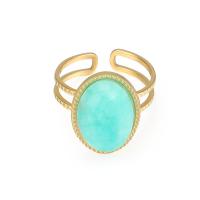 Finger Ring turquoise, 304 Cruach dhosmálta, le turquoise, Inchoigeartaithe & do bhean, óir, 43x28mm, Díolta De réir PC