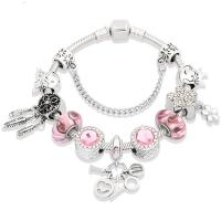 European Bracelet Brass silver color plated & Unisex & with rhinestone nickel lead & cadmium free Sold By PC