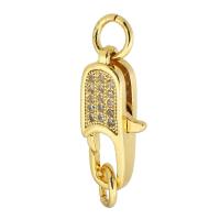 Fermoir mousqueton en laiton, Placage de couleur d'or, bijoux de mode & DIY & pavé de micro zircon & pour femme, doré, 9x0.50x4mm, Trou:Environ 4mm, 10PC/lot, Vendu par lot