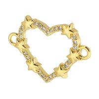 Zircon cubique Micro Pave laiton Connecteur, coeur, Placage de couleur d'or, bijoux de mode & DIY & pavé de micro zircon & pour femme, doré, 21x15x2mm, Trou:Environ 1.5mm, 10PC/lot, Vendu par lot