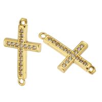 Kubik Zirkonium mikro bana Mässing Kontaktdon, Cross, guldfärg pläterade, mode smycken & DIY & micro bana cubic zirconia & för kvinna, gyllene, 10x18x2mm, Hål:Ca 1mm, 10PC/Lot, Säljs av Lot