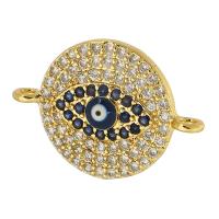 Connecteur Evil Eye, laiton, Rond, Placage de couleur d'or, bijoux de mode & DIY & motif de mauvais œil & pavé de micro zircon & pour femme & émail, multicolore, 14x22x2mm, Trou:Environ 1.5mm, 10PC/lot, Vendu par lot