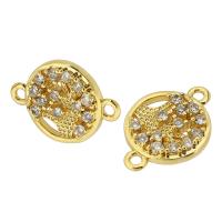 Zircon cubique Micro Pave laiton Connecteur, Rond, Placage de couleur d'or, bijoux de mode & DIY & pavé de micro zircon & pour femme, doré, 15x10x2mm, Trou:Environ 1mm, 10PC/lot, Vendu par lot