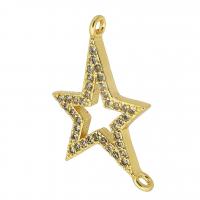 Kubik Zirkonium mikro bana Mässing Kontaktdon, Star, guldfärg pläterade, mode smycken & DIY & micro bana cubic zirconia & för kvinna, gyllene, 16x22x2mm, Hål:Ca 1.5mm, 10PC/Lot, Säljs av Lot