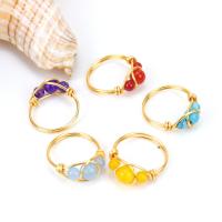 Gemstone Finger Ring, cobre, with Pedra natural, cromado de cor dourada, materiais diferentes para a escolha & para mulher, Mais cores pare escolha, níquel, chumbo e cádmio livre, Diametro interno:Aprox 18mm, vendido por PC