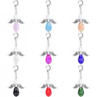 Zinc Alloy Key Chain Findings with Crystal & Plastic Pearl Wing Shape silver color plated Unisex & faceted nickel lead & cadmium free Sold By PC