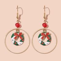 Boucles d'oreilles de Noël, alliage de zinc, avec cristal, Placage de couleur d'or, Conception de Noël & styles différents pour le choix & pour femme & émail & avec strass, couleurs mélangées, protéger l'environnement, sans nickel, plomb et cadmium, 60x30mm, Vendu par paire