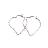 Mens acier inoxydable Hoop boucles d'oreilles, Acier inoxydable 304, coeur, bijoux de mode & pour femme & avec strass, couleur originale, 14x34mm, Vendu par paire