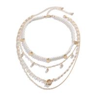 Collana Multi strato, perla in plastica, with ferro & lega in zinco, with 7cm extender chain, placcato color oro, gioielli di moda & multistrato & Micro spianare cubic zirconia & per la donna, Lunghezza 35 cm, 45 cm, Venduto da set