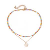 Seed verre collier de perles, Seedbead, avec alliage de zinc, avec 7cm chaînes de rallonge, coeur, Placage de couleur d'or, Double couche & bijoux de mode & pour femme, Longueur 40 cm, 45 cm, Vendu par PC