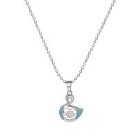 Kubieke Zircon Micro effenen Sterling zilveren ketting, 925 sterling zilver, Zwaan, geplatineerd, micro pave zirconia & voor vrouw & glazuur, oorspronkelijke kleur, 13x13mm, Lengte Ca 17.7 inch, Verkocht door PC