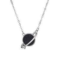 Kubieke Zircon Micro effenen Sterling zilveren ketting, 925 sterling zilver, met Blue Goldstone, geplatineerd, micro pave zirconia & voor vrouw, oorspronkelijke kleur, 16x10mm, Lengte Ca 17.7 inch, Verkocht door PC