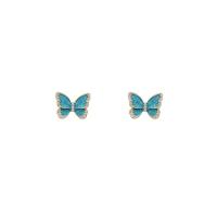 Pendientes de Perno de Aleación de Zinc, Mariposa, chapado en color dorado, Estilo coreano & para mujer & esmalte & con diamantes de imitación, libre de níquel, plomo & cadmio, 17x13mm, Vendido por Par