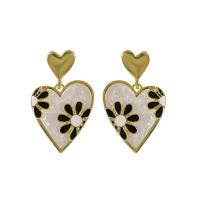 Zinc Alloy Oorbellen, Hart, gold plated, Koreaanse stijl & voor vrouw & glazuur, 35mm, Verkocht door pair